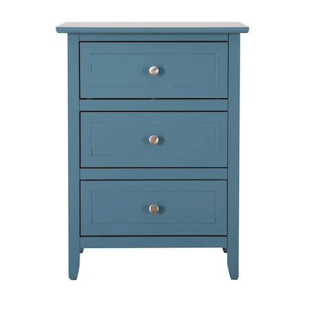 Passion Furniture 25 x 15 x 19 in. Daniel 3 Drawer Teal Nightstand PF-G1316-N-80